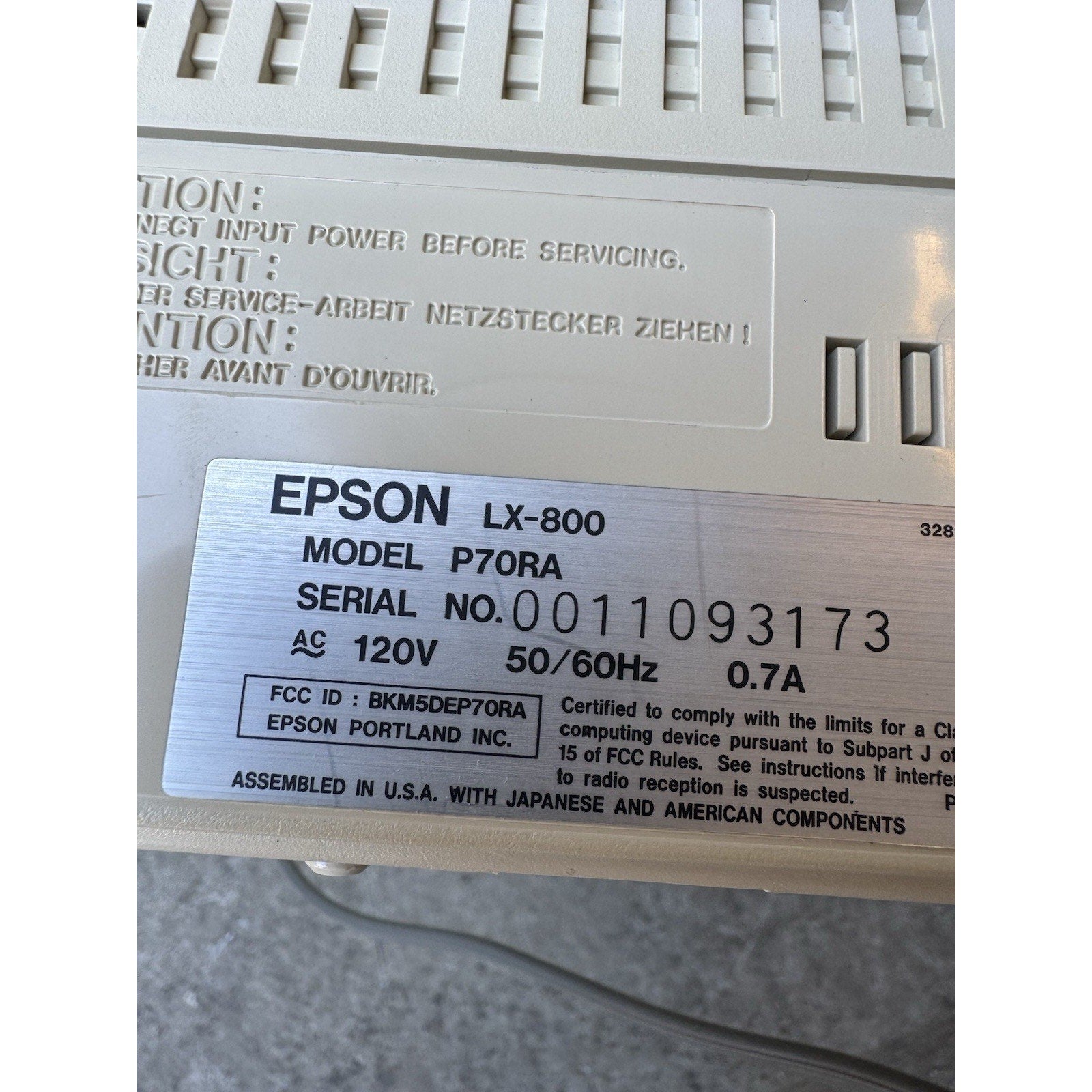 Vintage RARE NOS Epson LX-800 Dot Matrix Printer P70RA Made in Japan