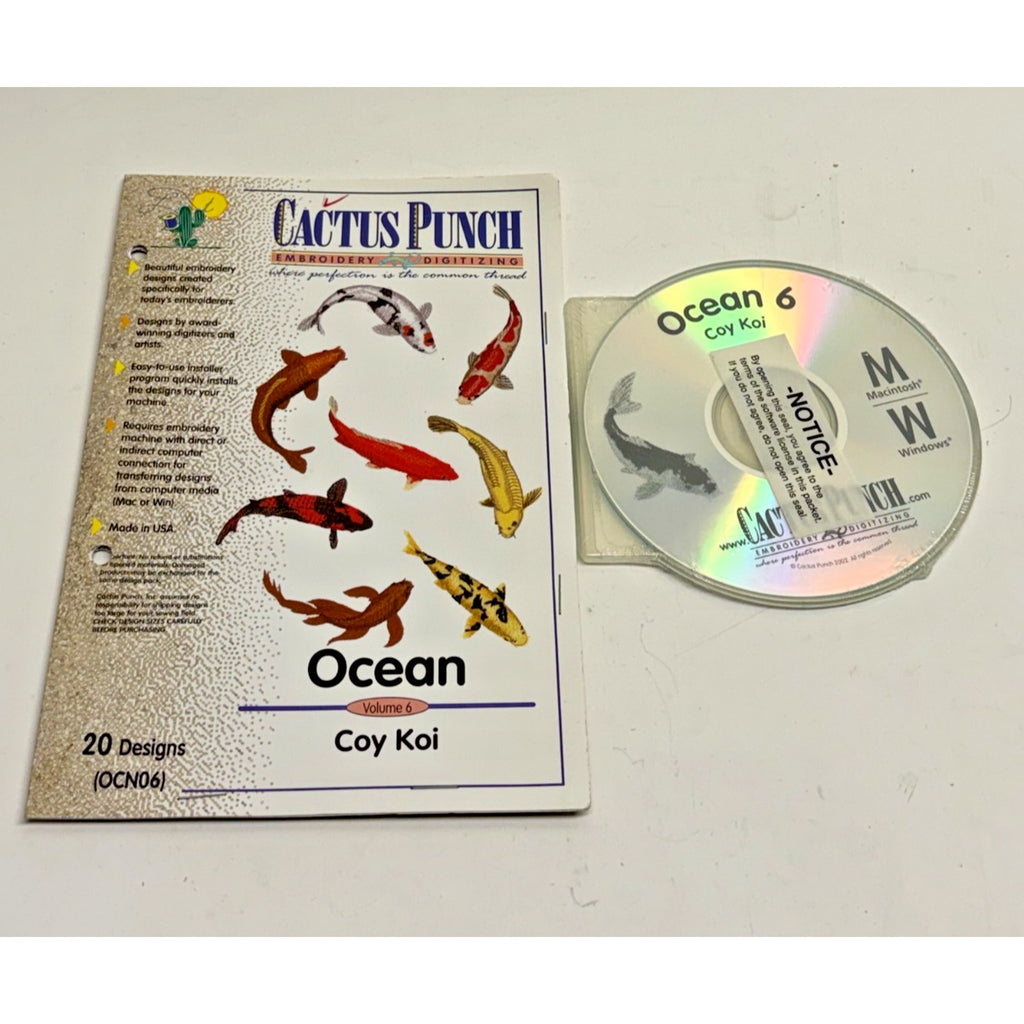 Vintage Cactus Punch - Coy Koi Ocean Vol 6 Embroidery Machine 20 Designs