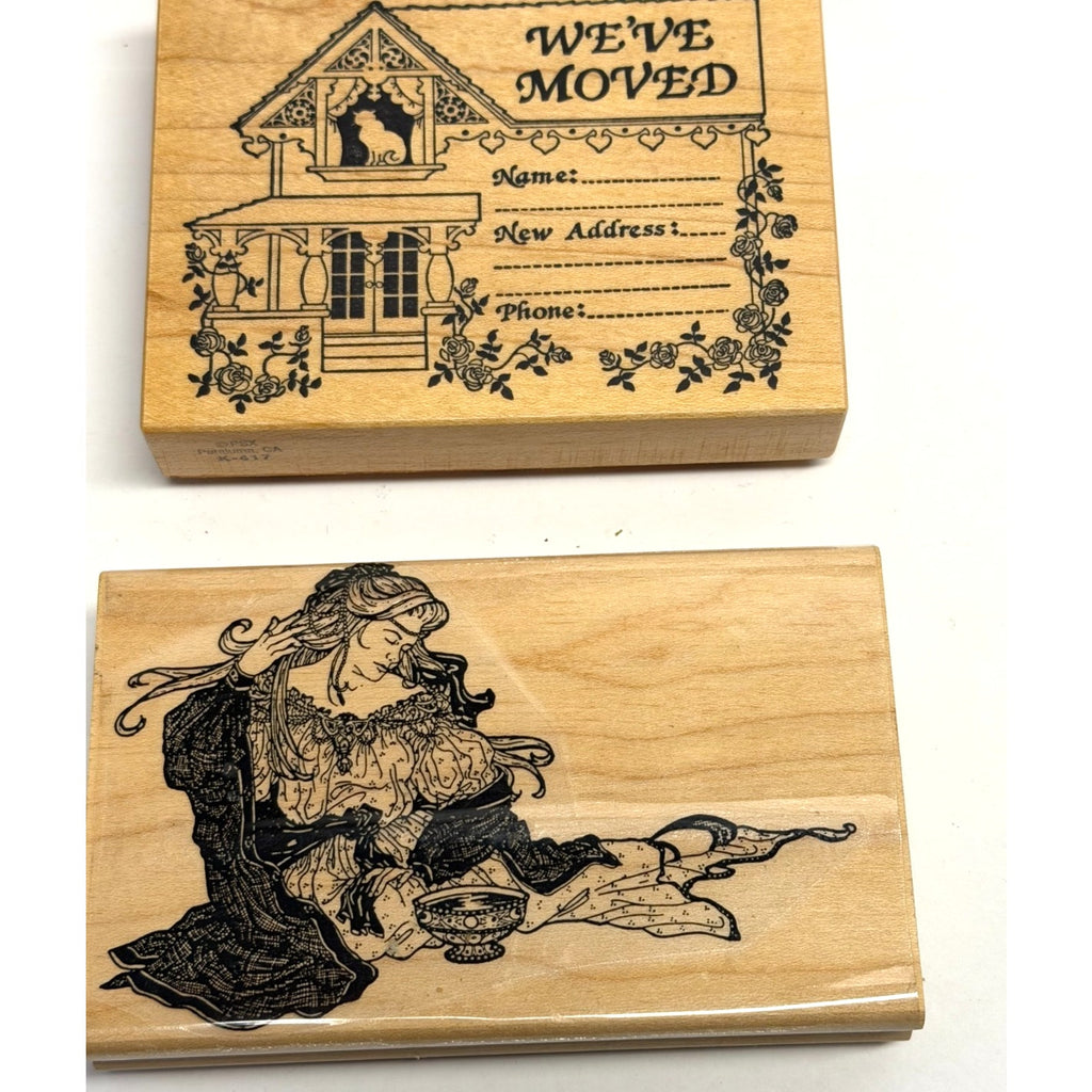 Vintage Lot Of 3 Wood Mounted Rubber Stamp Crafting