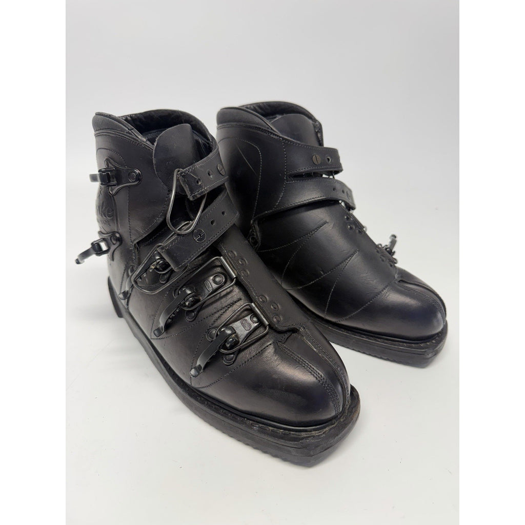 Vintage NOS Henke Switzerland Black Leather Ski Boots Size Appr 10.5