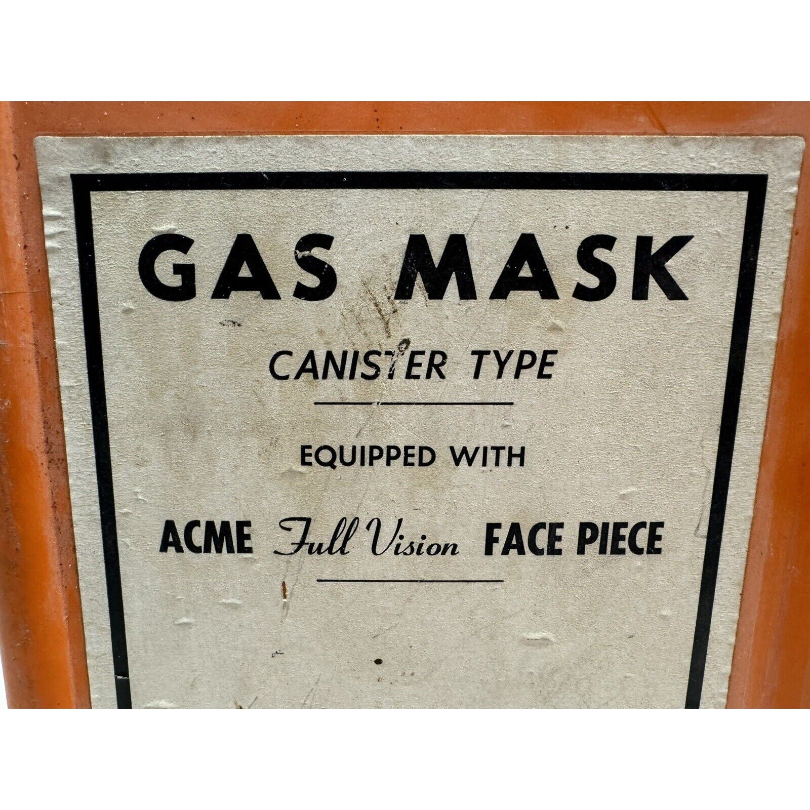 1930's Vintage ACME full vision Gas Mask Canister Type Orange Carry Box