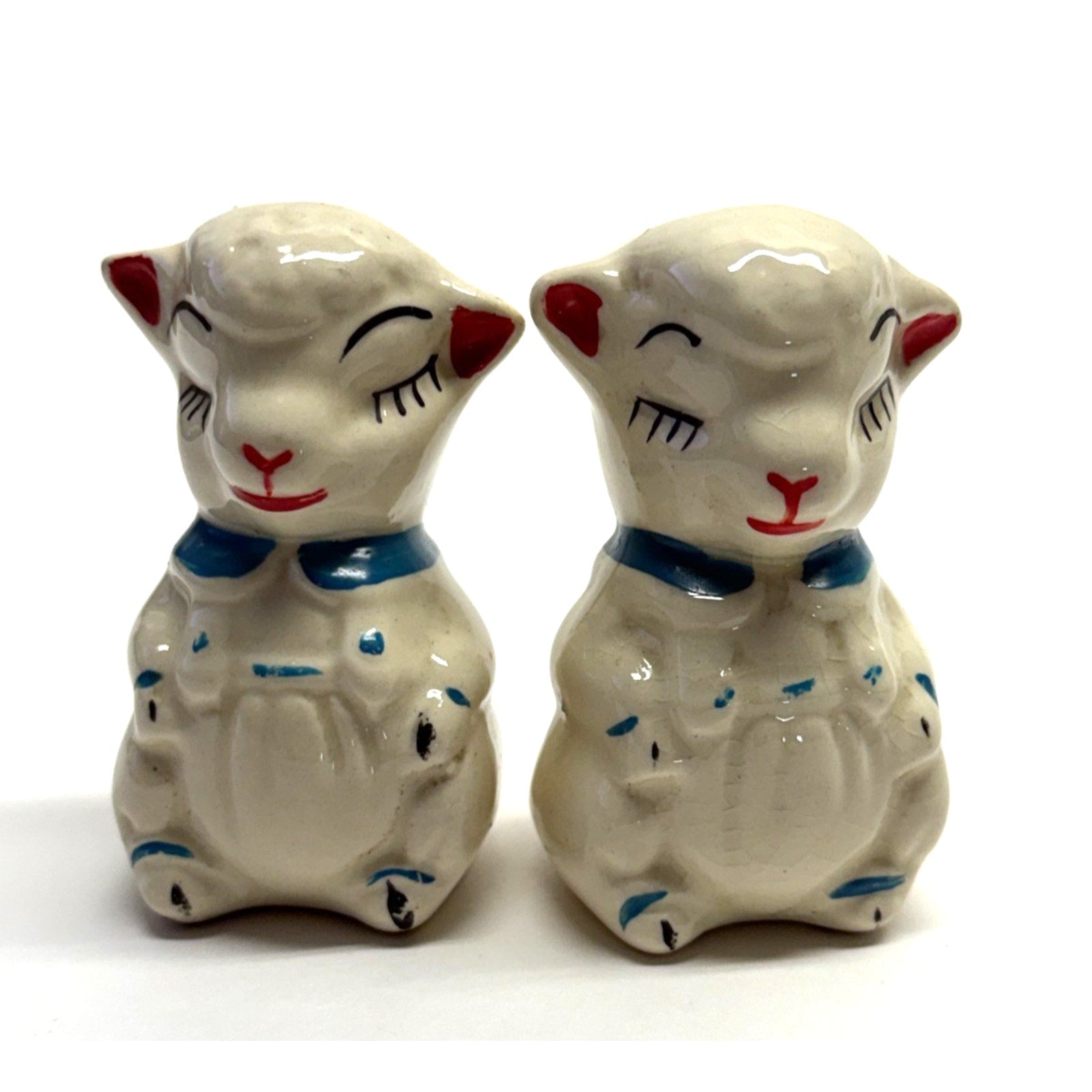 Vintage APCO Shawnee Sheep Lamb Salt & Pepper Shakers Cork Ceramic Hand Painted