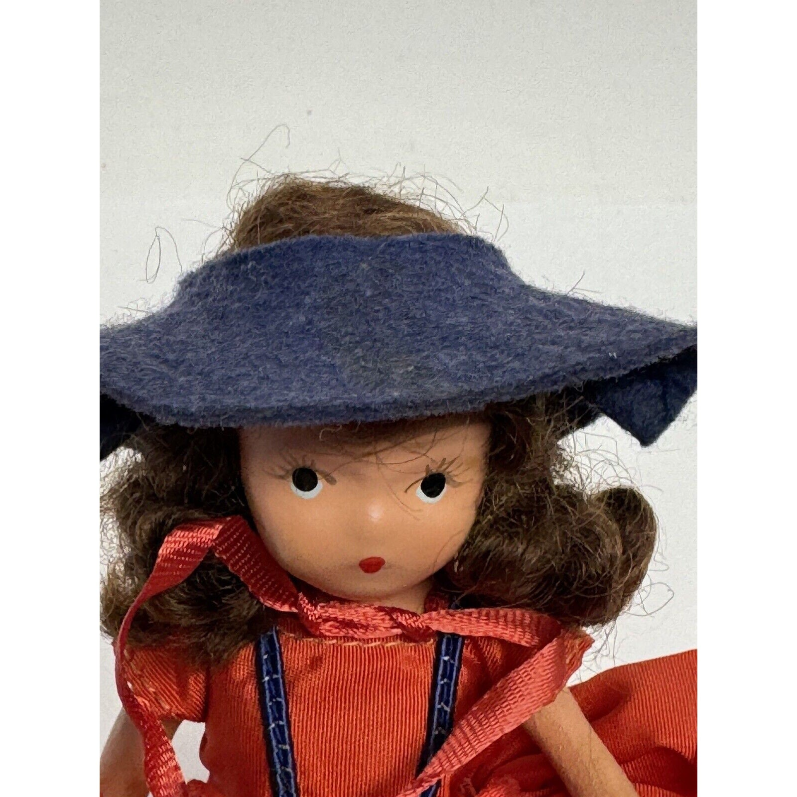 Vintage 1950s Nancy Ann Story Book Bisque Doll 6.5" Red Dress/Blue Hat
