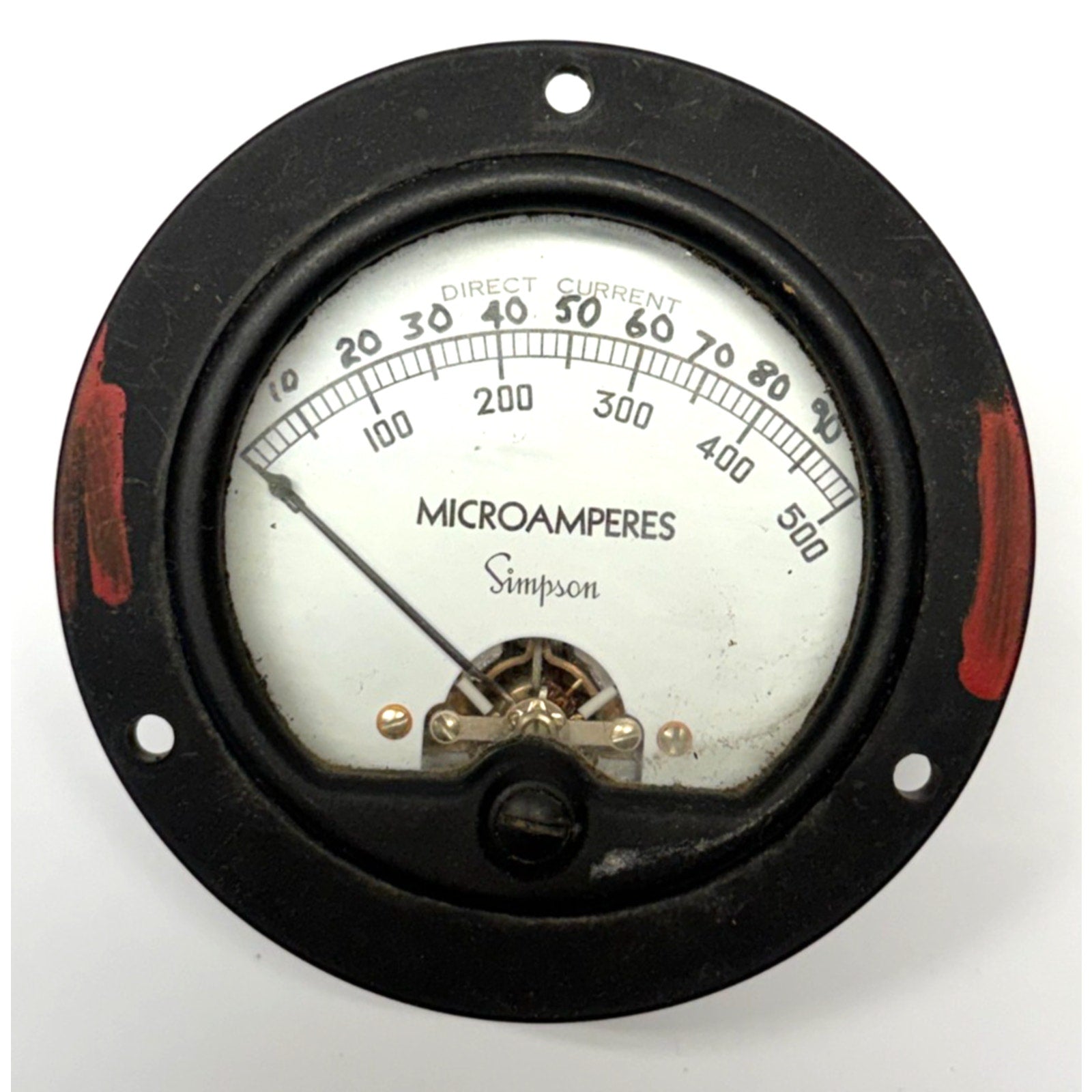Vintage Simpson DC Microamperes Panel Meter Gauge 0-100 0-500 uA Analog Round Fa