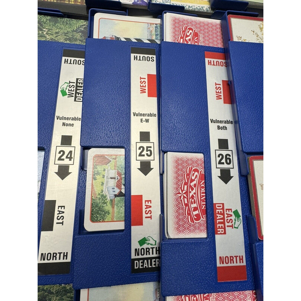 VINTAGE Baron Barclay Plastic Bridge Boards Dealer Card Holders Blue 32 Full Set