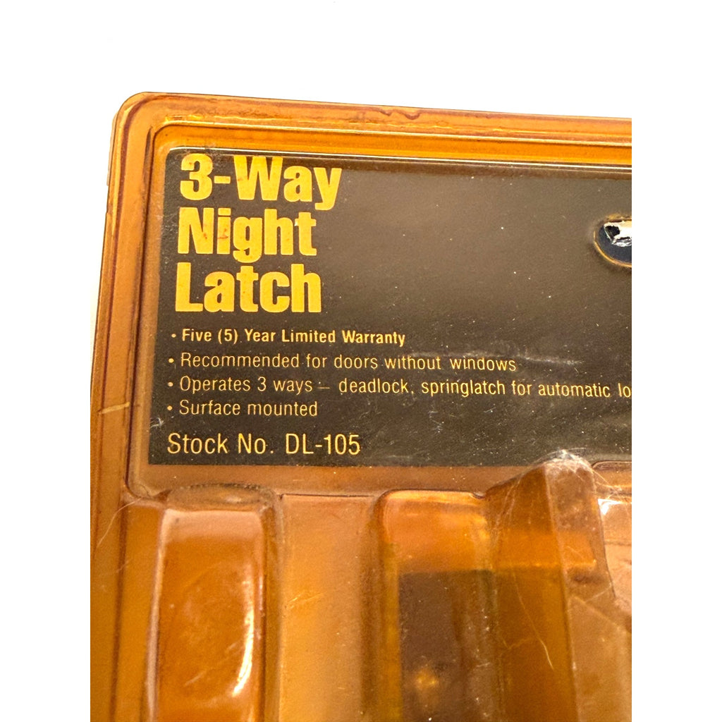 Vintage Fortress DL-105 3-Way Night Latch Rim Deadbolt Lock Brass NOS