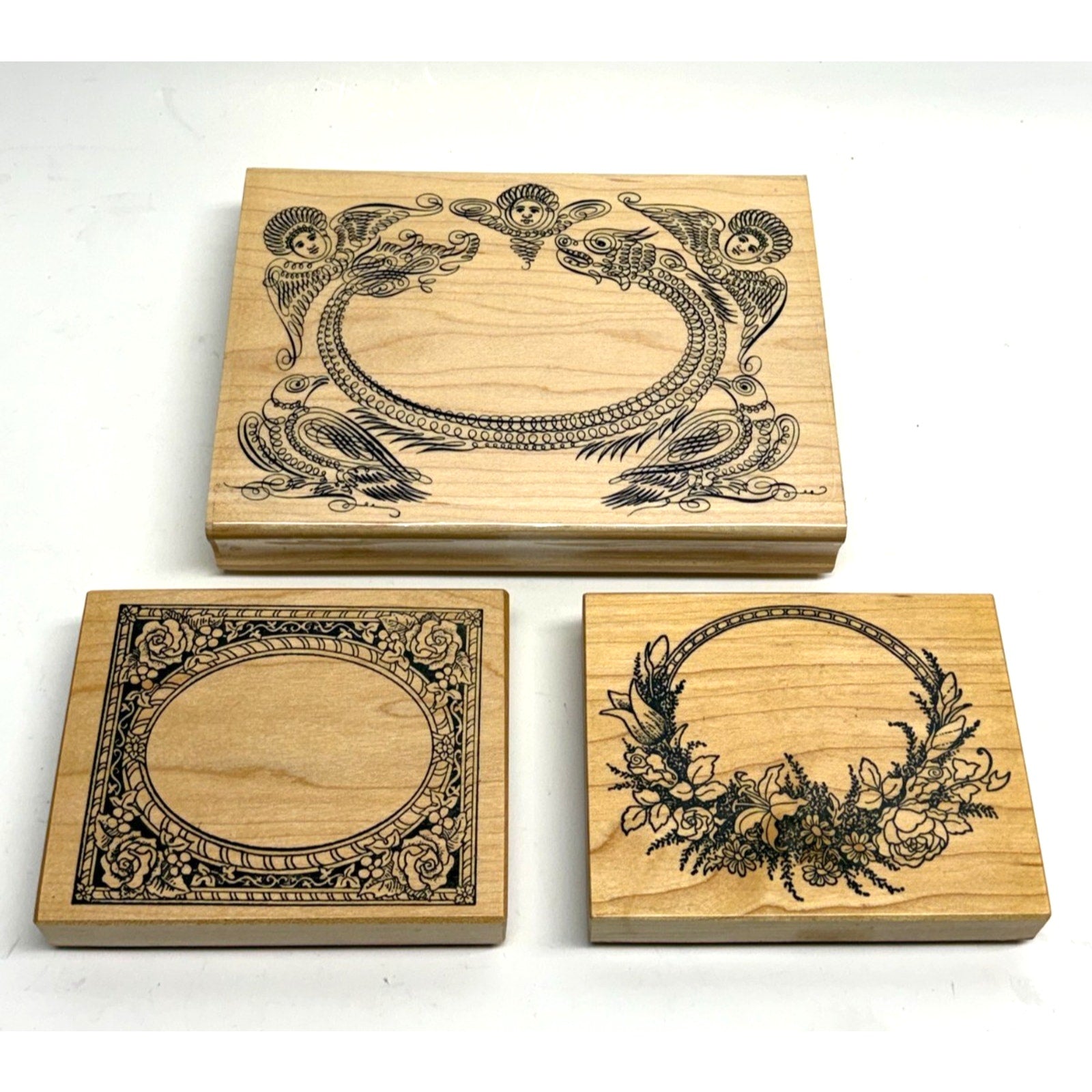 VINTAGE NEW Lot of 3 Wood Rubber Stamp Lot PSX K-413 K-484 Wreath Frames
