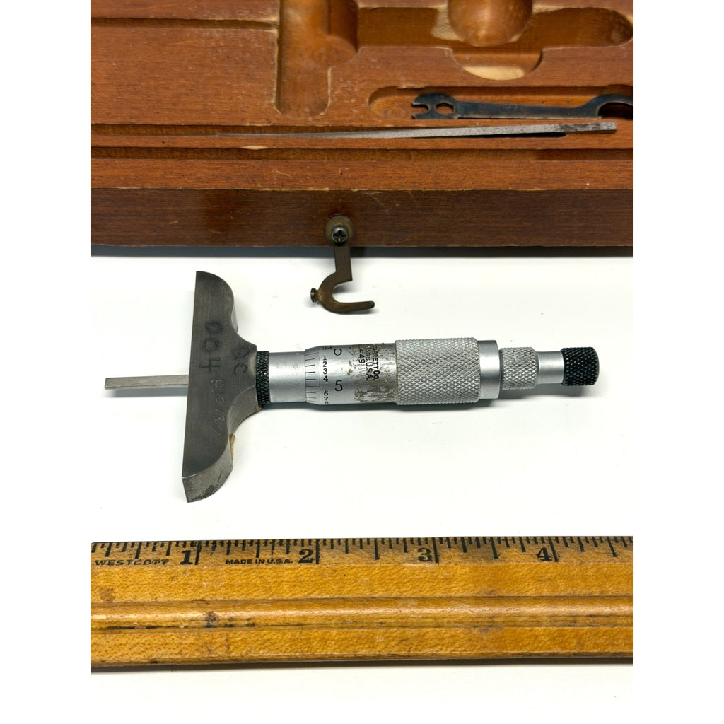 Vintage Starrett No. 449 Blade Depth Micrometer Set w/ Case