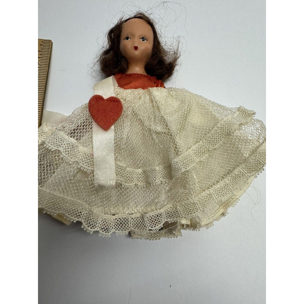 Vintage Nancy Ann Bisque Storybook Doll Red/White Dress 6"