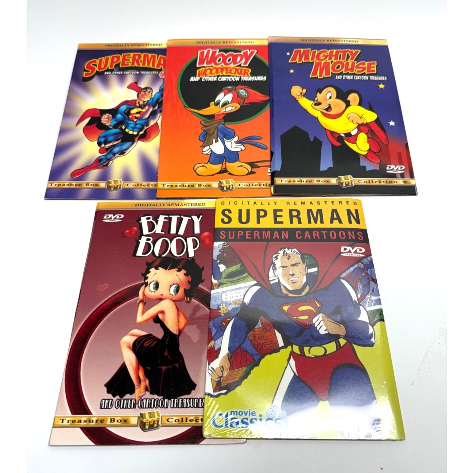 VINTAGE 5 Classic Cartoon DVDs Superman Betty Boop Mighty Mouse