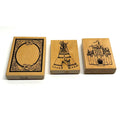 VINTAGE Lot of 3 Wood Mounted Rubber Stamps Teepee Castle & Ornate Frame - NEW!