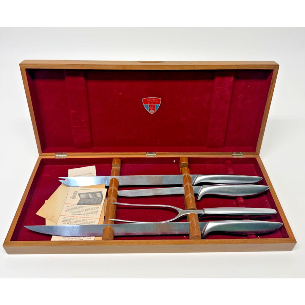 Vintage Gerber Legendary Blades 4 Pc Carving Set w/Walnut Case
