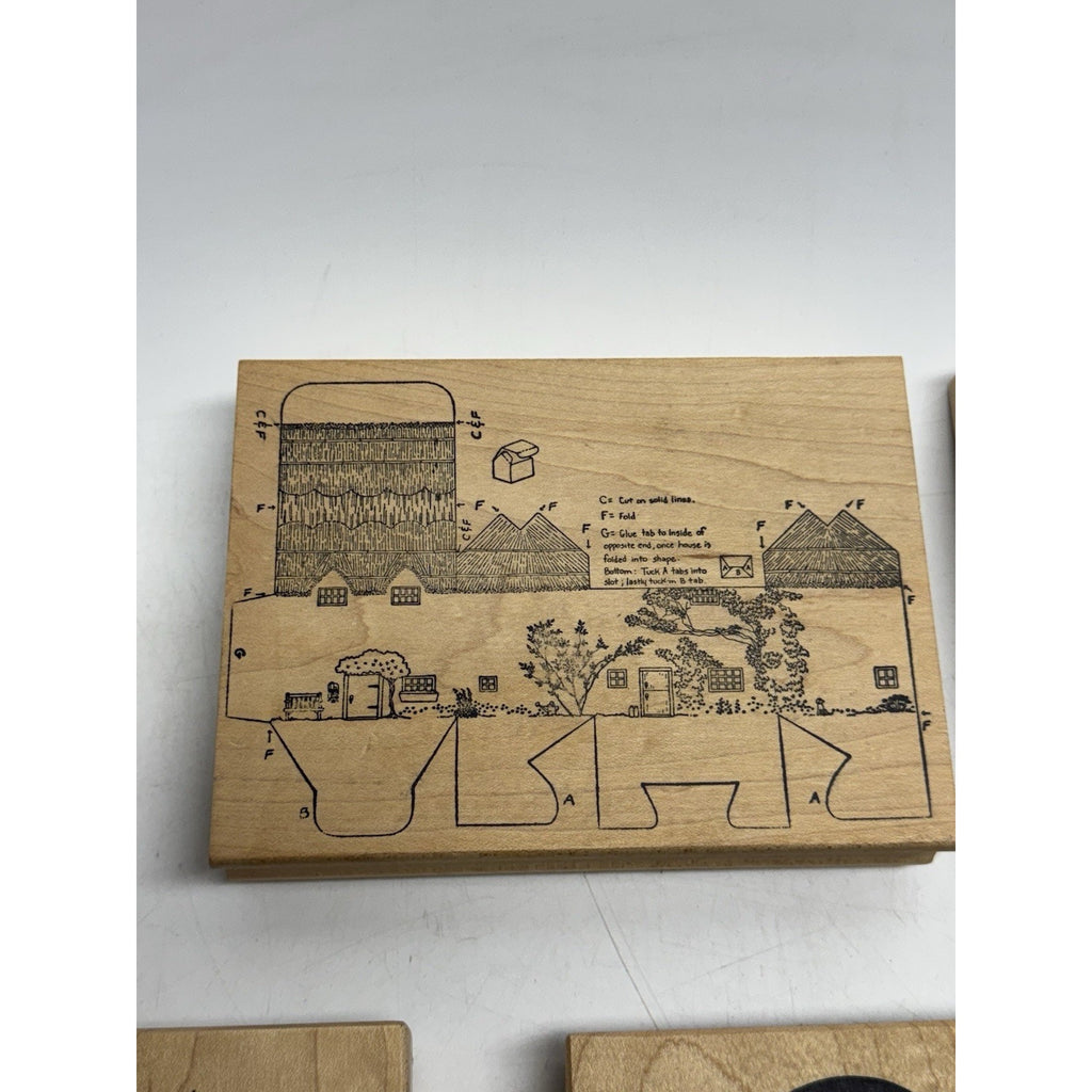 Vintage Lot of 5 NOS Wood Mount Rubber Stamp Land Scape, Rabbits and More