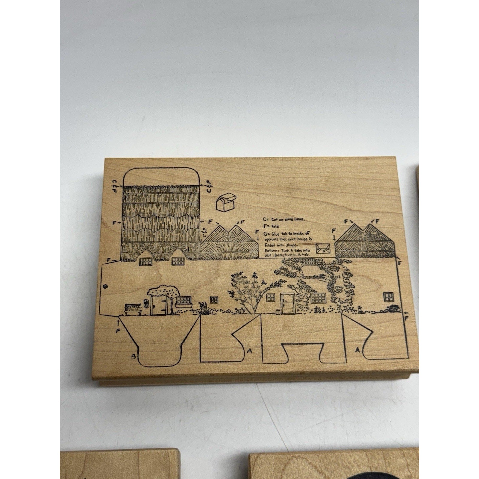 Vintage Lot of 5 NOS Wood Mount Rubber Stamp Land Scape, Rabbits and More