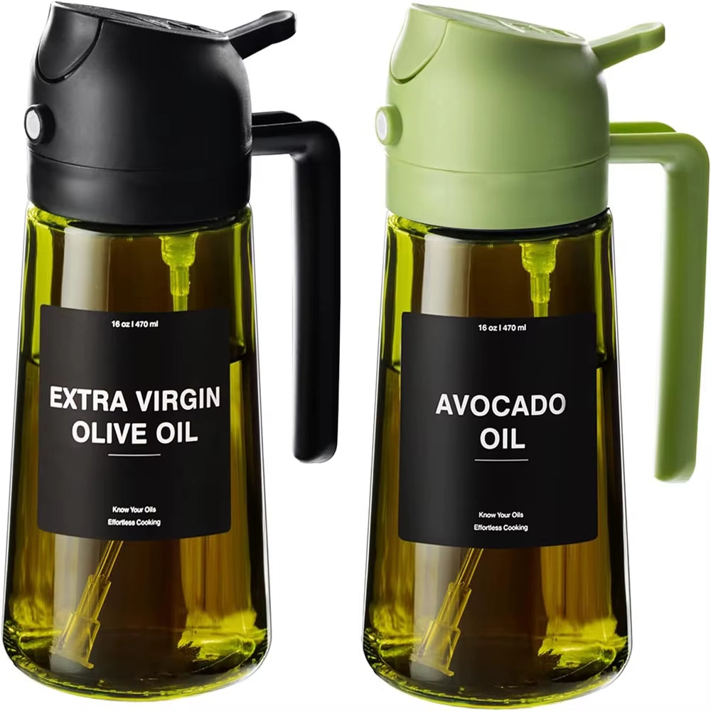 470 Ml Oil Sprayer for Cooking,2-In-1 Olive Oil Dispenser and Oil Spray Bottle,Oil Spray with Stickers,Thick Glass Spray Bottle
