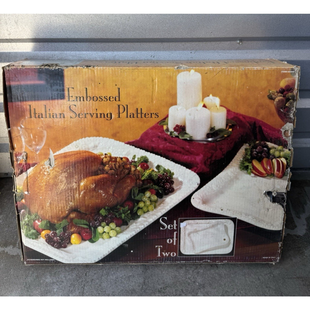 Vintage NOS Italian 90s Embossed Serving Platters Set of 2 Made in Italy
