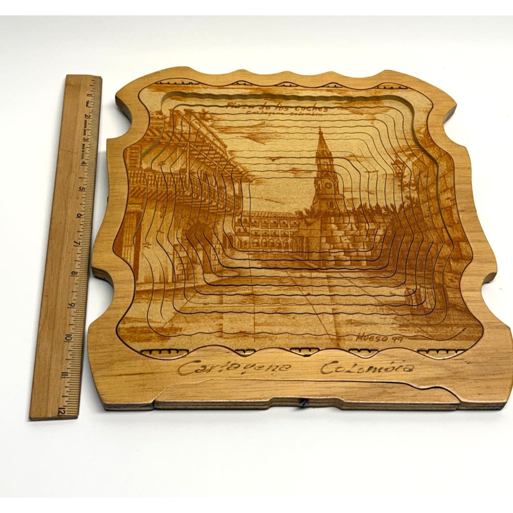 VINTAGE Collapsible Expandable Signed Wooden Art Piece Cartagena Colombia