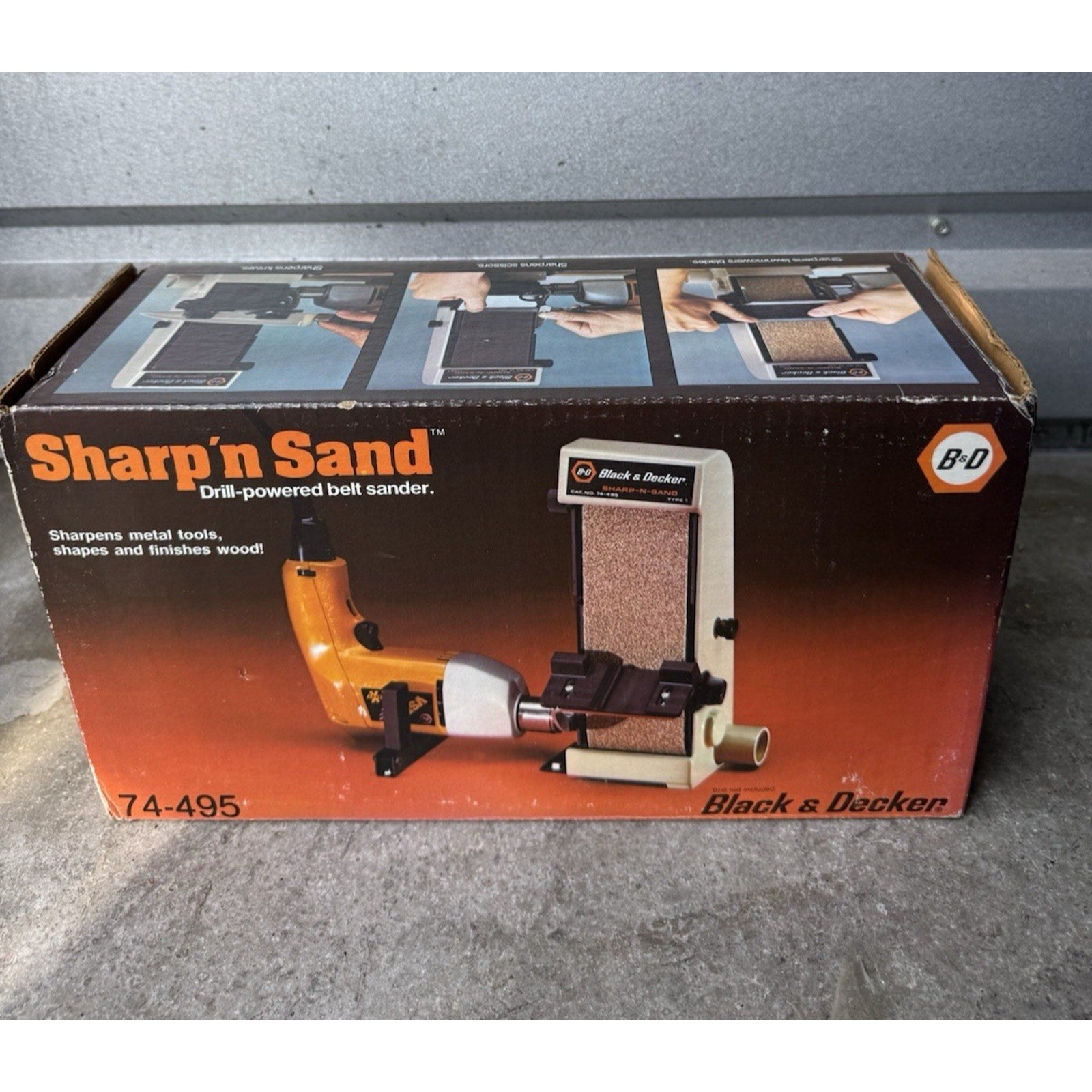 Vintage SEALED Black & Decker Sharp n Sand Drill Powered Belt Sander Sharpener