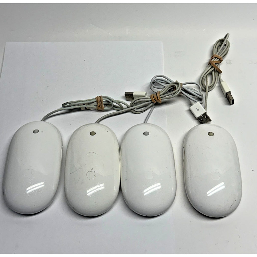 Vintage Lot of 4 Apple Mighty Mouse A1152 Wired USB Optical White Mice