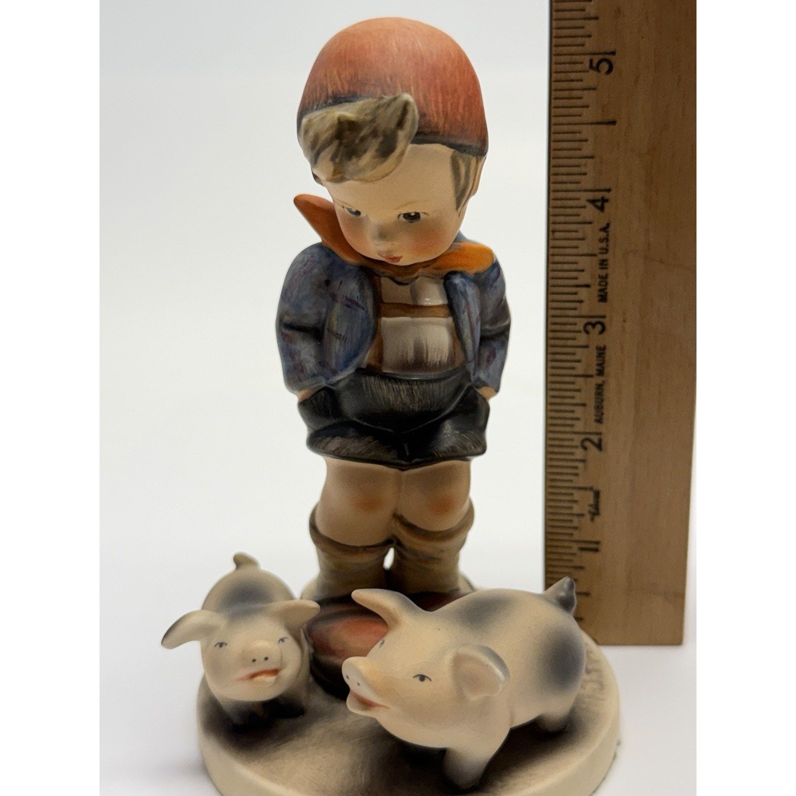 Vintage Goebel Hummel Farm Boy Pigs Figurine #56 1950's 5.75"