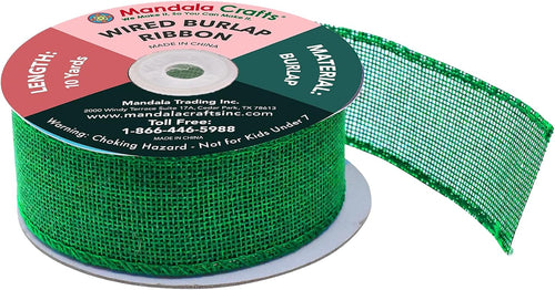 Green Burlap Wired Ribbon 1.5 Inches Wide Jute Ribbons for Crafts - 10 Yds Roll Rustic Burlap Wrap Trim Ribbons for Wreaths Bows Party Decoration