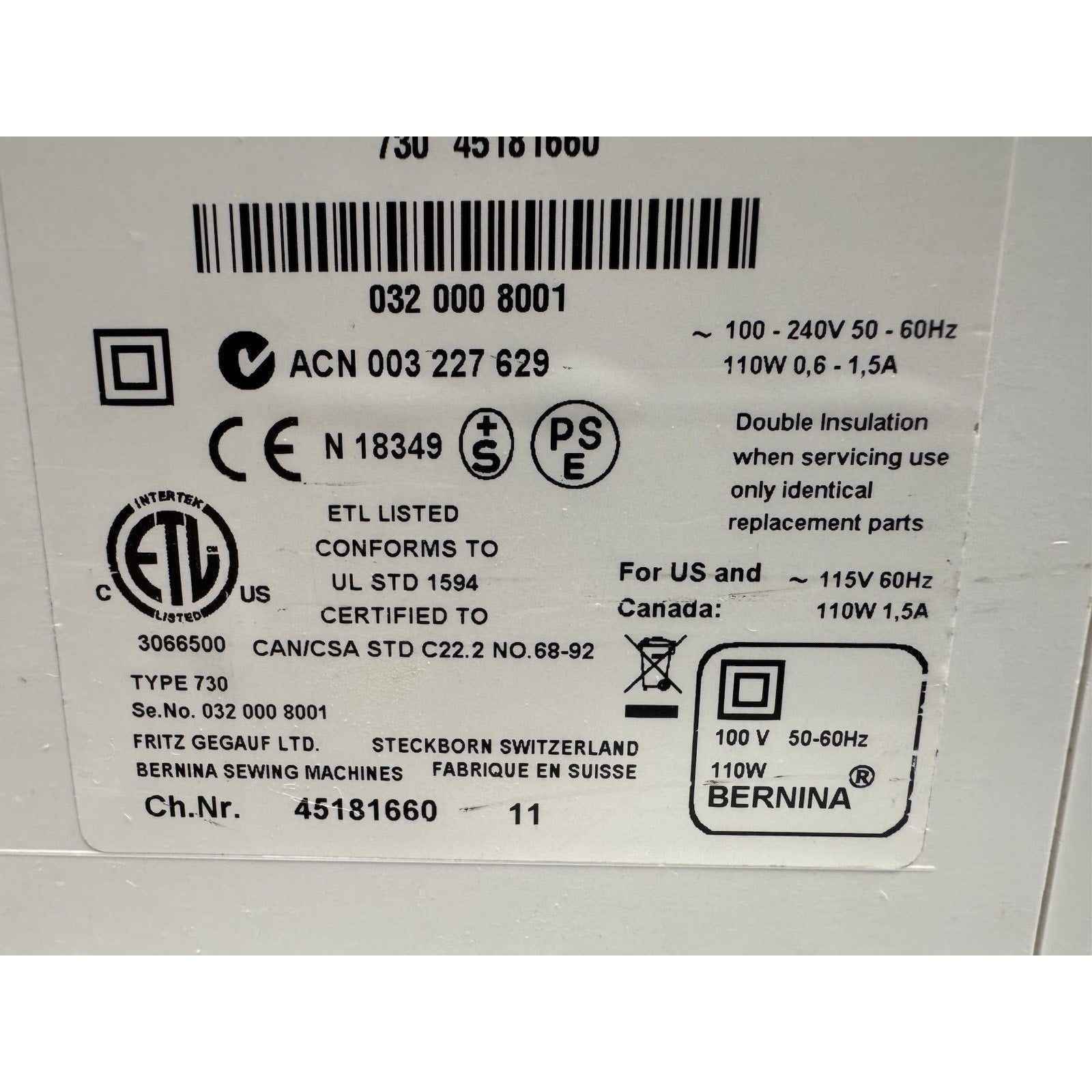 Bernina Artista 730 Sewing and Embroidery Machine Made in Switzerland