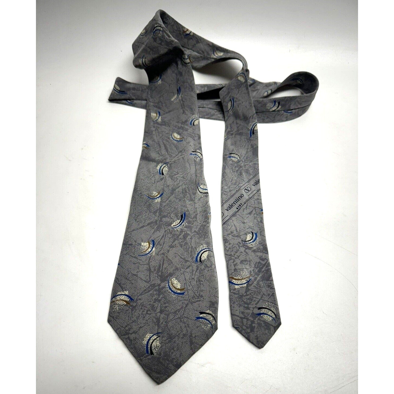 Vintage Valentino 100% Silk Tie # 4151 Gray Marble Made in Italy