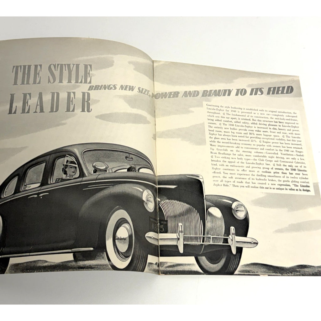 Vtg 1940 Lincoln Zephyr Original Dealer Showroom Brochure V12 Sedan Coupe