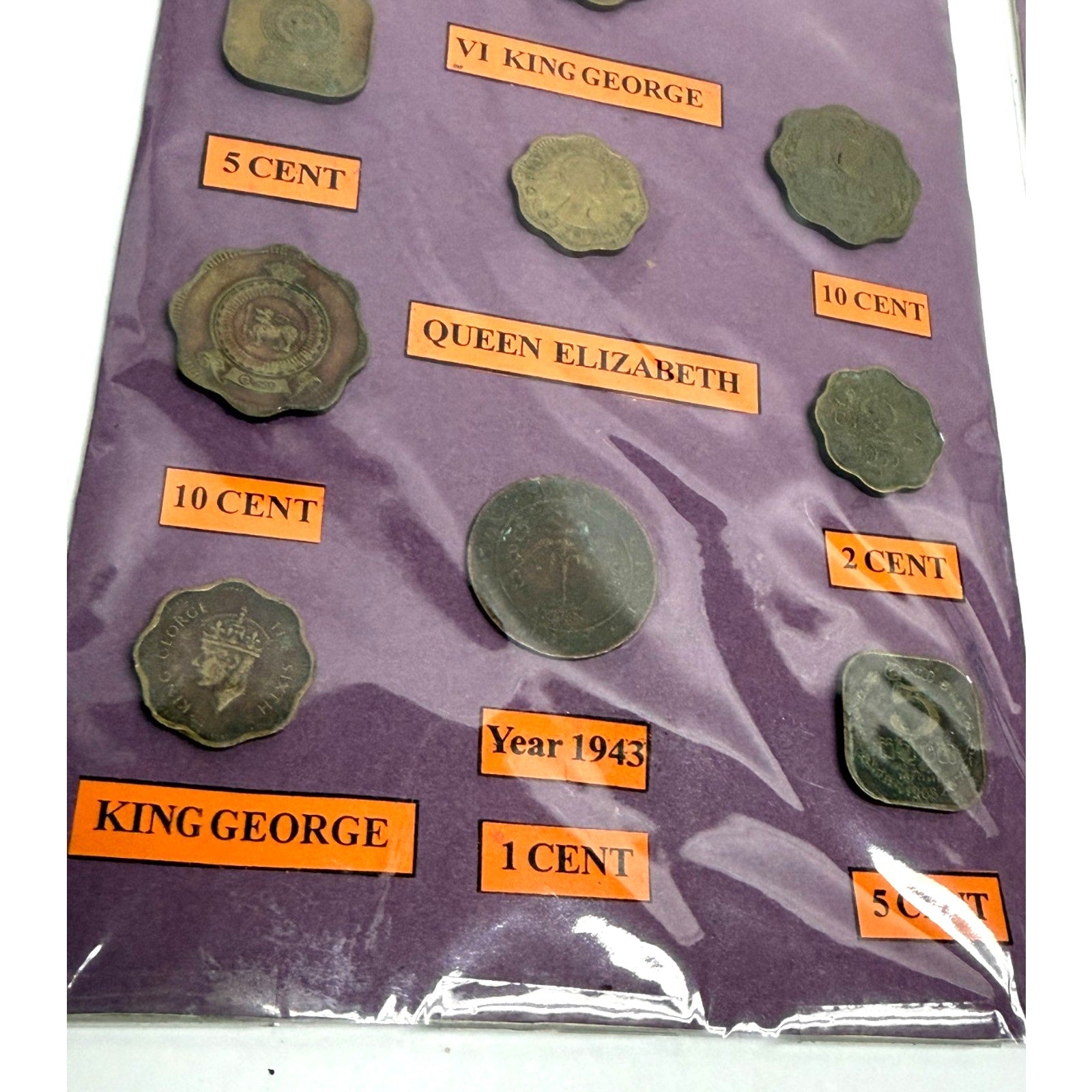 Vintage Ceylon Sri Lanka Coin Set - King George VI & Queen Elizabeth II