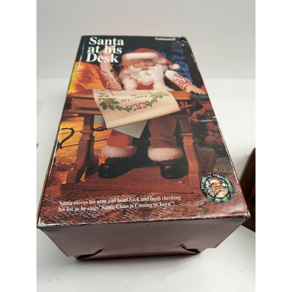 Vintage 1995 Gemmy North Pole Productions Singing Christmas Santa at His Desk