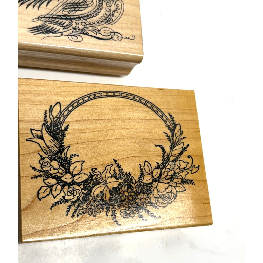 VINTAGE NEW Lot of 3 Wood Rubber Stamp Lot PSX K-413 K-484 Wreath Frames
