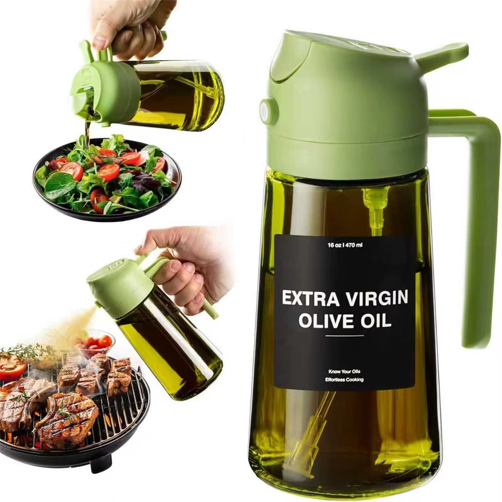 470 Ml Oil Sprayer for Cooking,2-In-1 Olive Oil Dispenser and Oil Spray Bottle,Oil Spray with Stickers,Thick Glass Spray Bottle