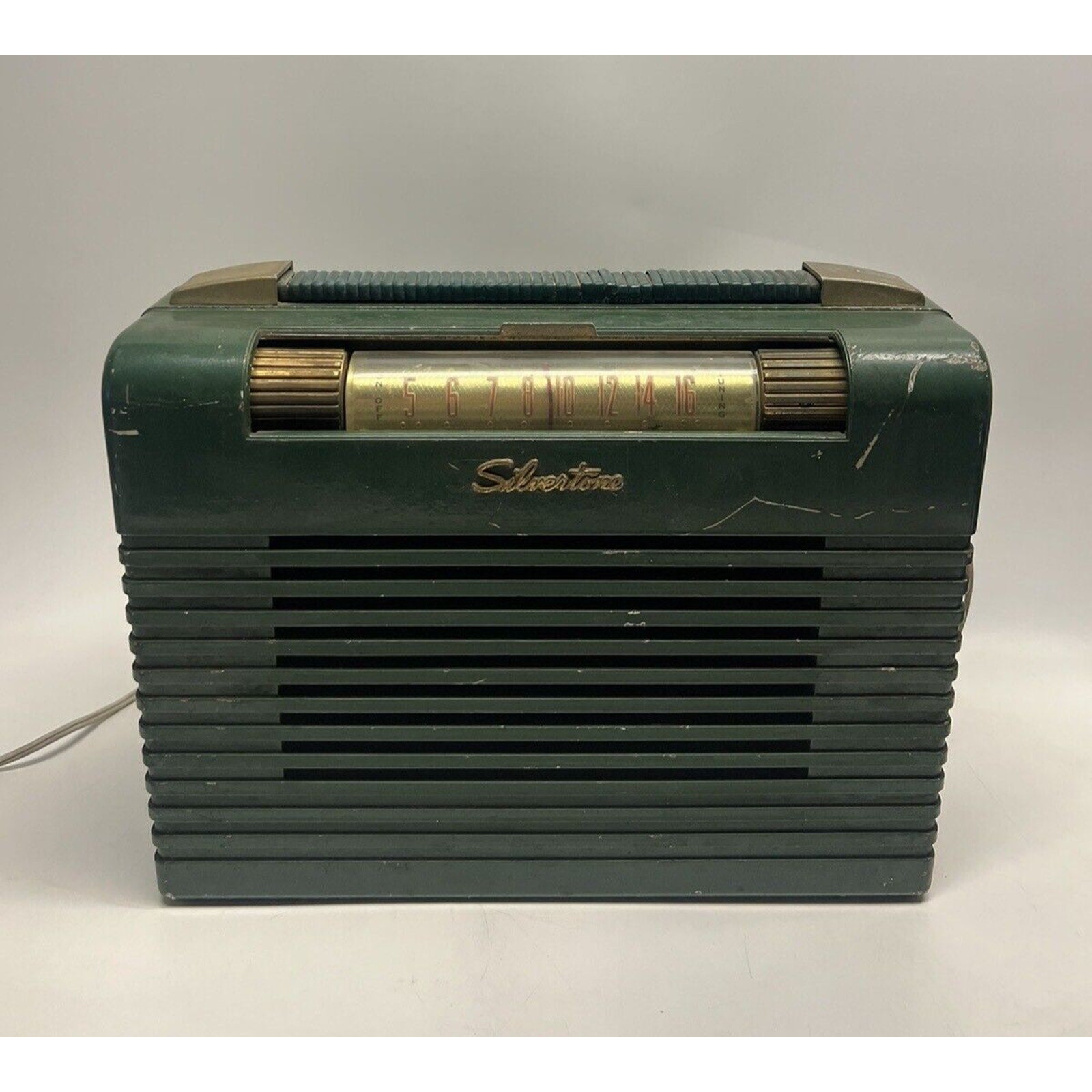Vintage 50s Sears Roebuck SILVERTONE 2022 Radio Green/Gold Power On :Nd Repair