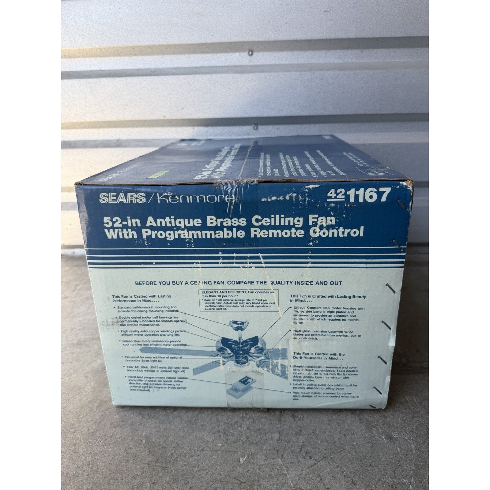Vintage SEALED Sears 52” Antique Brass Ceiling Fan w/Programmable Remote Control