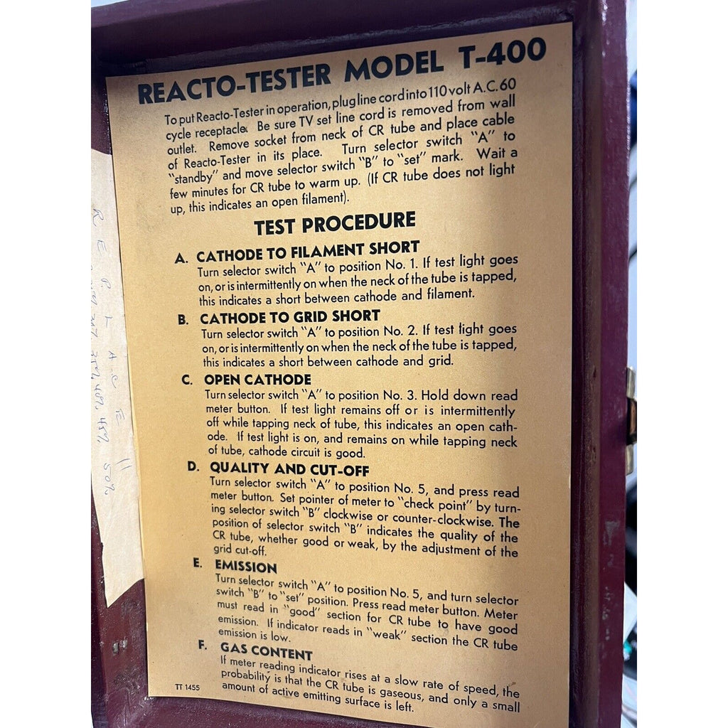 Vintage ANCHOR Reacto-Tester CRT Tubes, Model T-400 With Instructions & Adapters