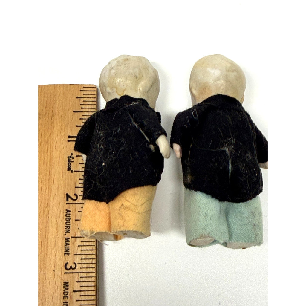 Vintage Japan All Bisque Miniature Groom Dolls Tuxedo Wedding Cake Topper Lot 2