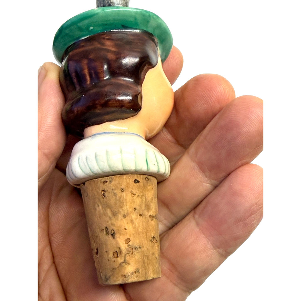 Vintage Bottle Stoppers Pourers Pair of German Porcelain HandPainted Liquor Wine