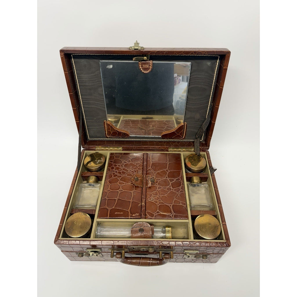 VINTAGE Saks Fifth Avenue NY Alligator-Embossed Leather Vanity Case