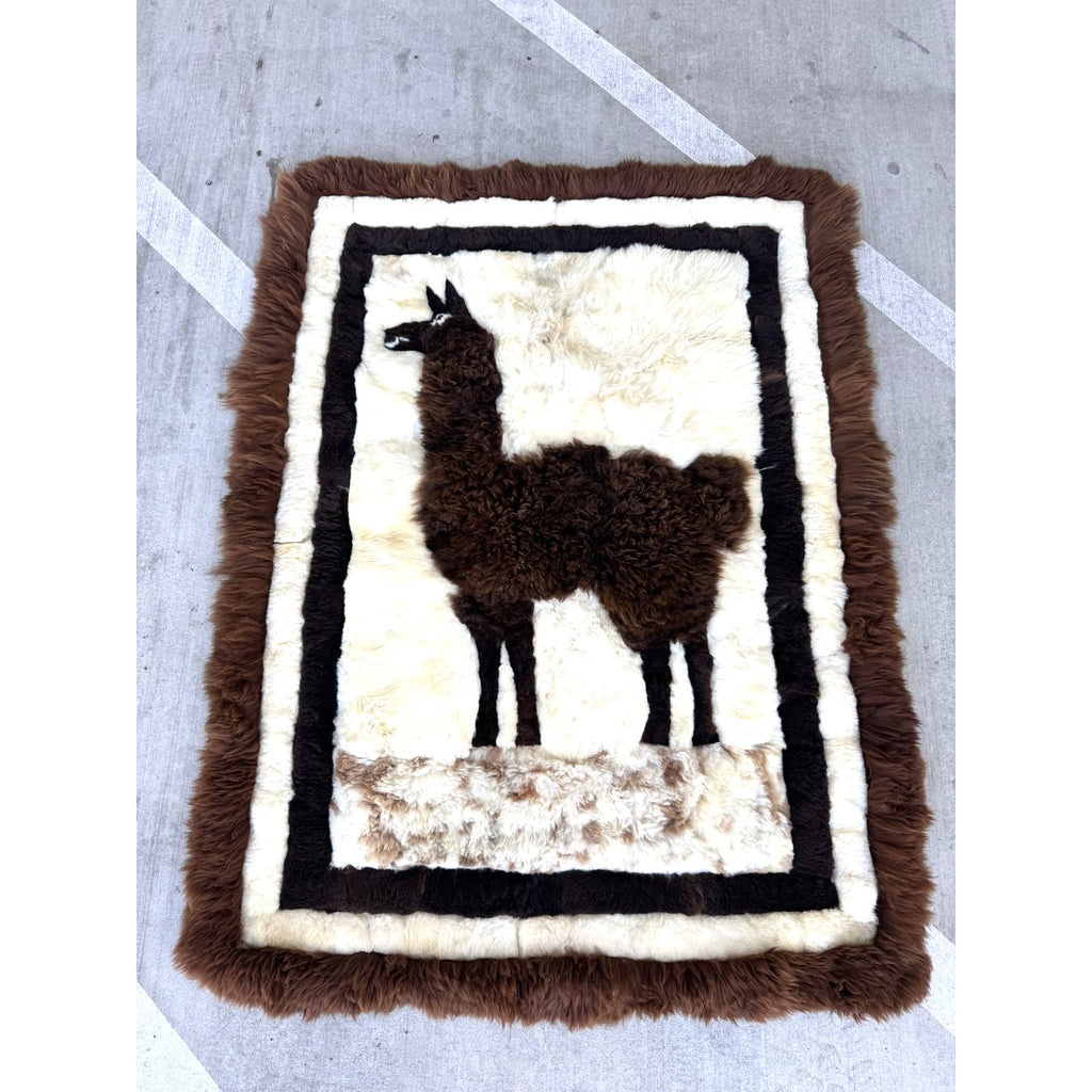 Vintage RARE Alpaca Llama Fur Throw Rug Handmade Wall Hanging Tapestry 60”X 46"