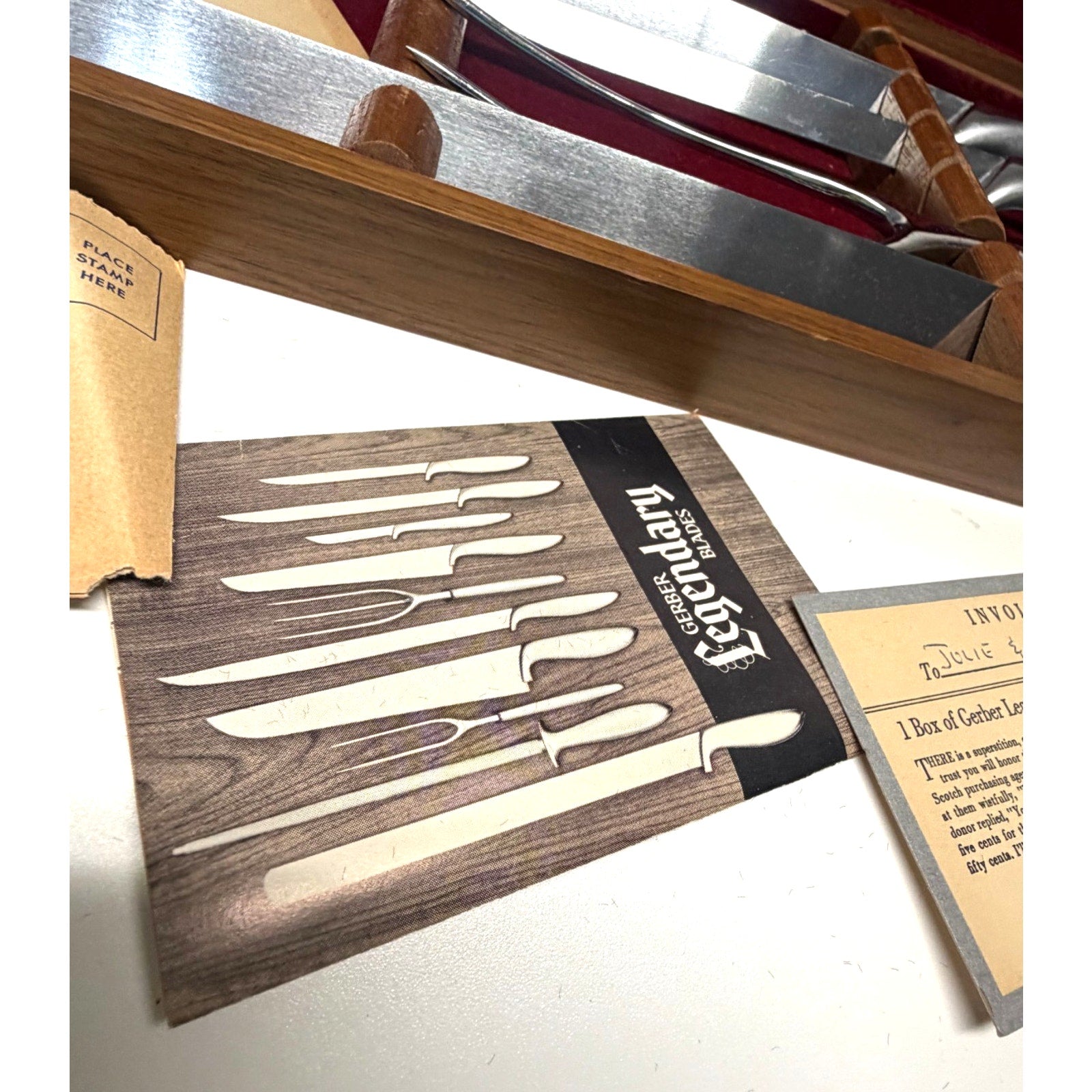 Vintage Gerber Legendary Blades 4 Pc Carving Set w/Walnut Case