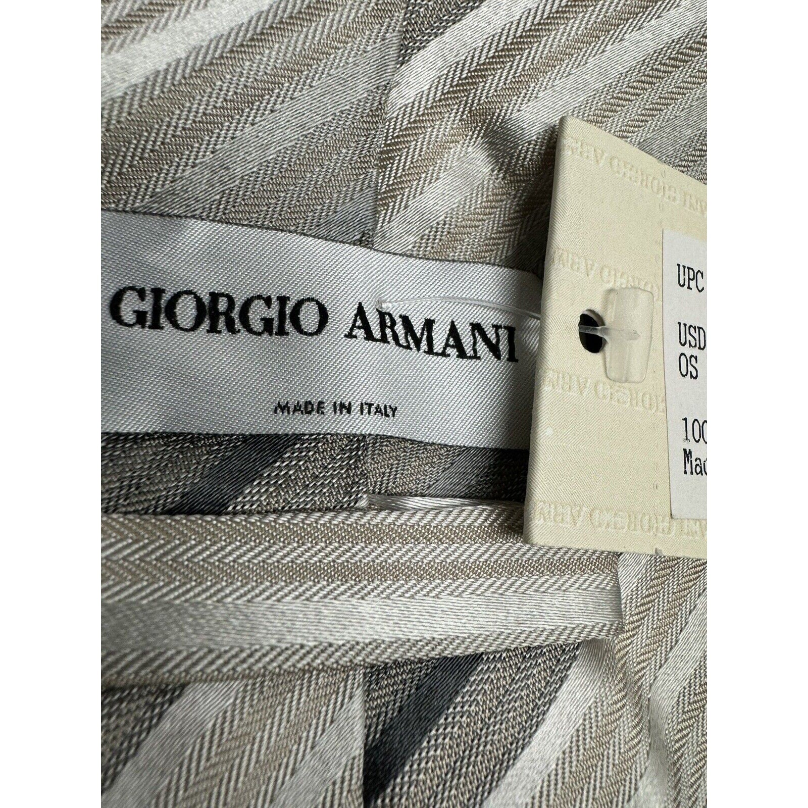 VINTAGE NOS GIORGIO ARMANI NECKTIE 100% SILK Made ITALY Beige/Gray w/ Tag