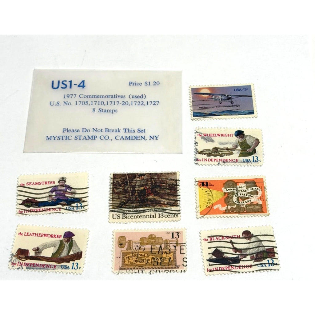 Vintage 1977 COMMEMORATIVE SET OF 8 U.S. POSTAGE STAMPS