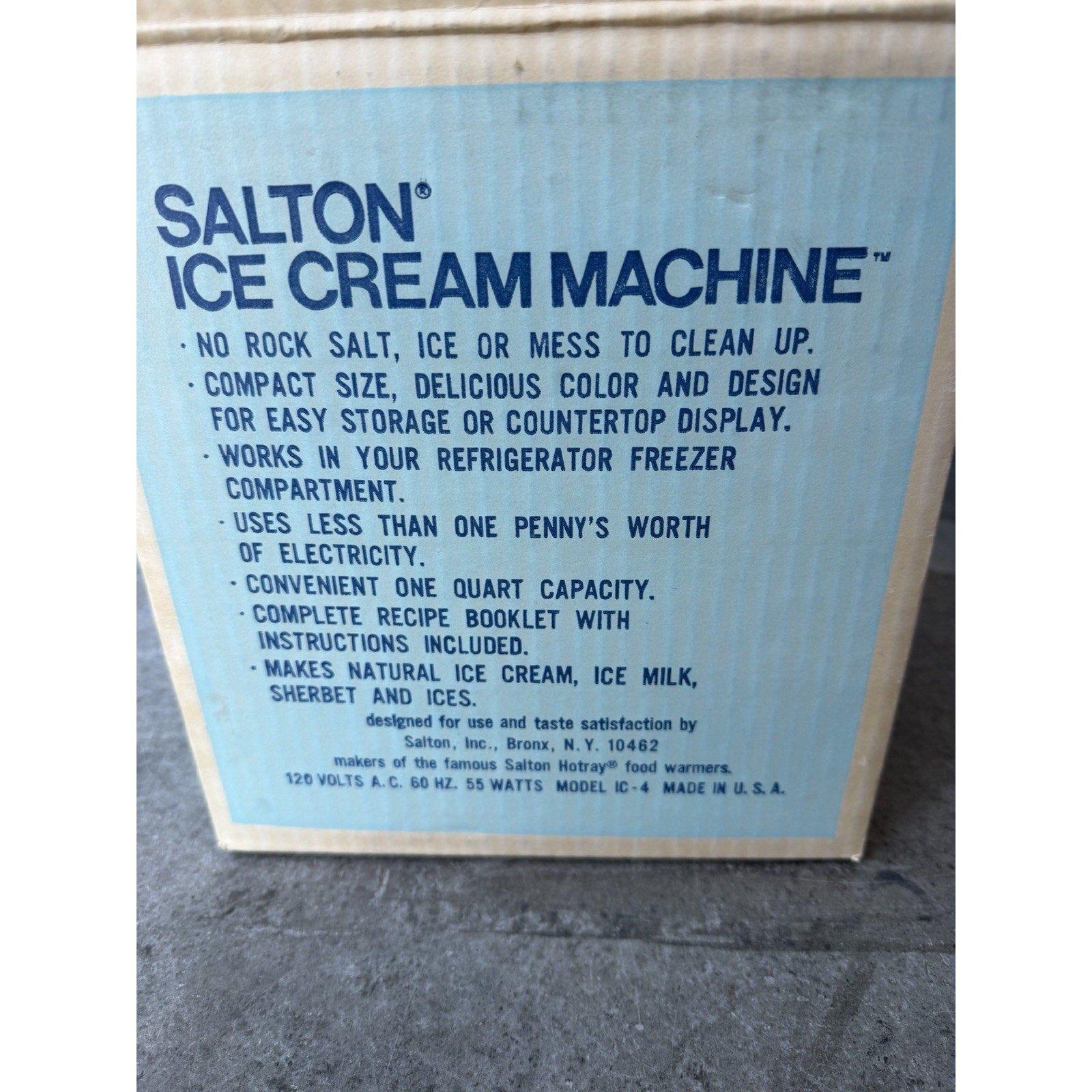 Vintage 1973 Salton Ice Cream Machine IC-4 With Msnual