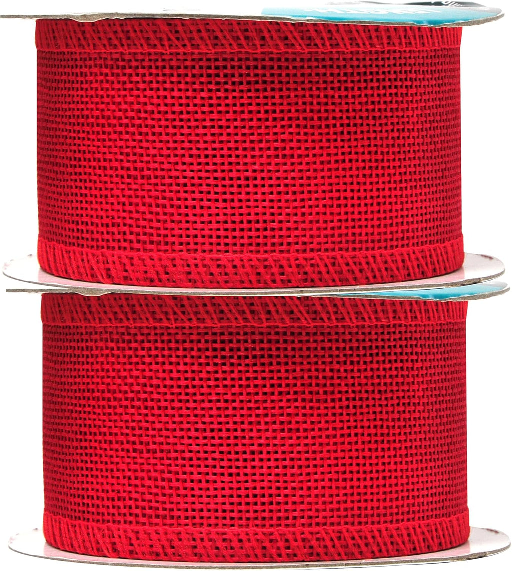 Red Burlap Ribbon 2 Inches Wide Jute Ribbons for Crafts - 20 Yds Roll Rustic Burlap Wrap Trim Ribbons for Wreaths Bows Wedding Party Decoration