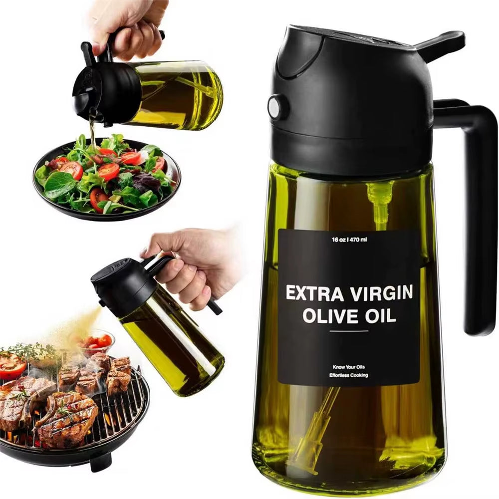 470 Ml Oil Sprayer for Cooking,2-In-1 Olive Oil Dispenser and Oil Spray Bottle,Oil Spray with Stickers,Thick Glass Spray Bottle