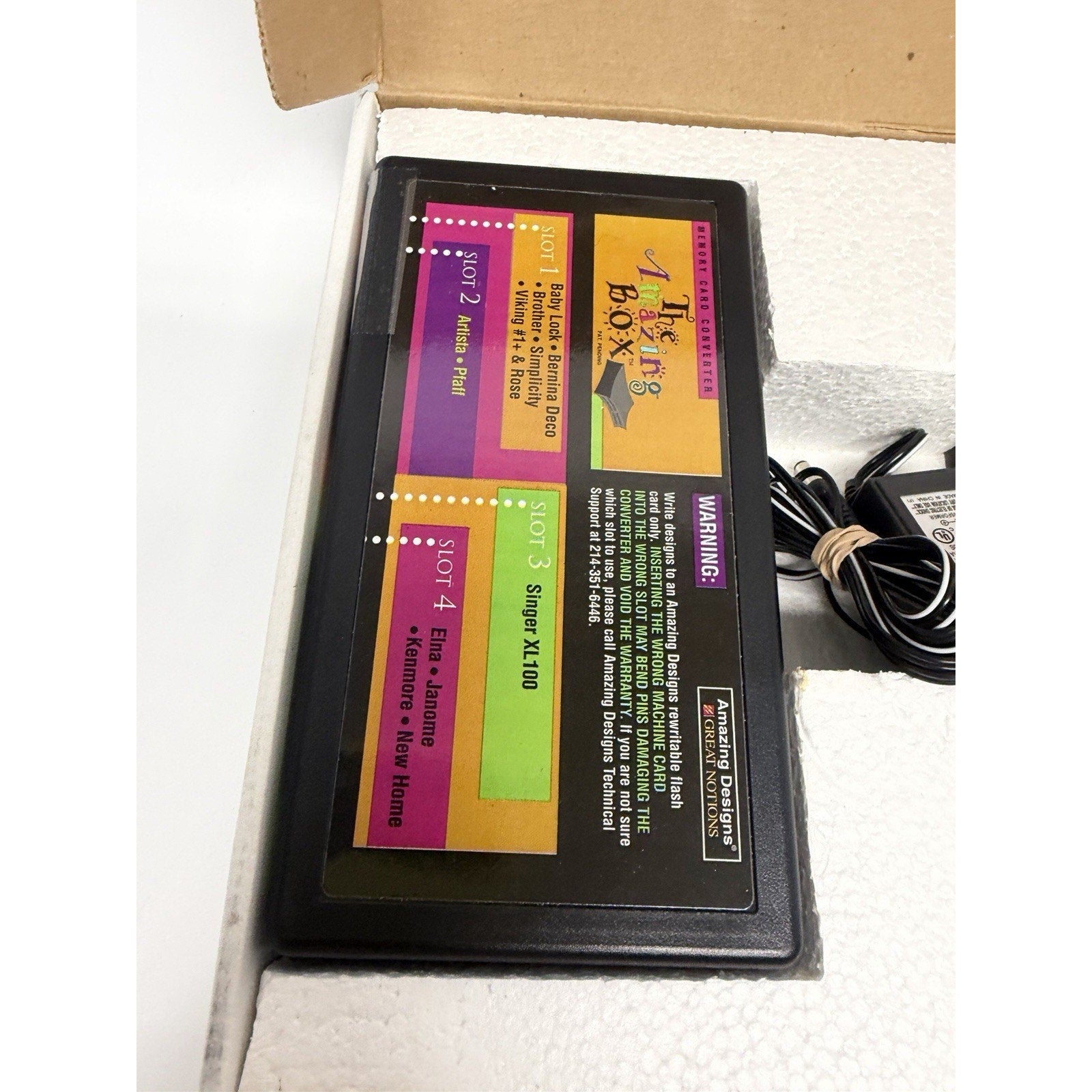 VINTAGE THE AMAZING BOX Designs Embroidery Conversion Box Memory Card Reader