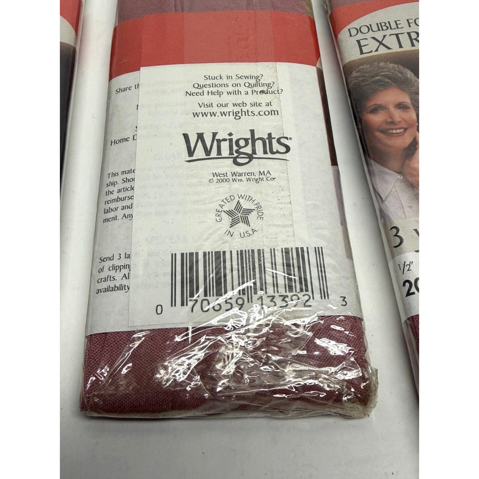 VTG Lot of 4 Wrights Extra Wide Dbl Fold Bias Tape 1/2" White & Old Rose PC09