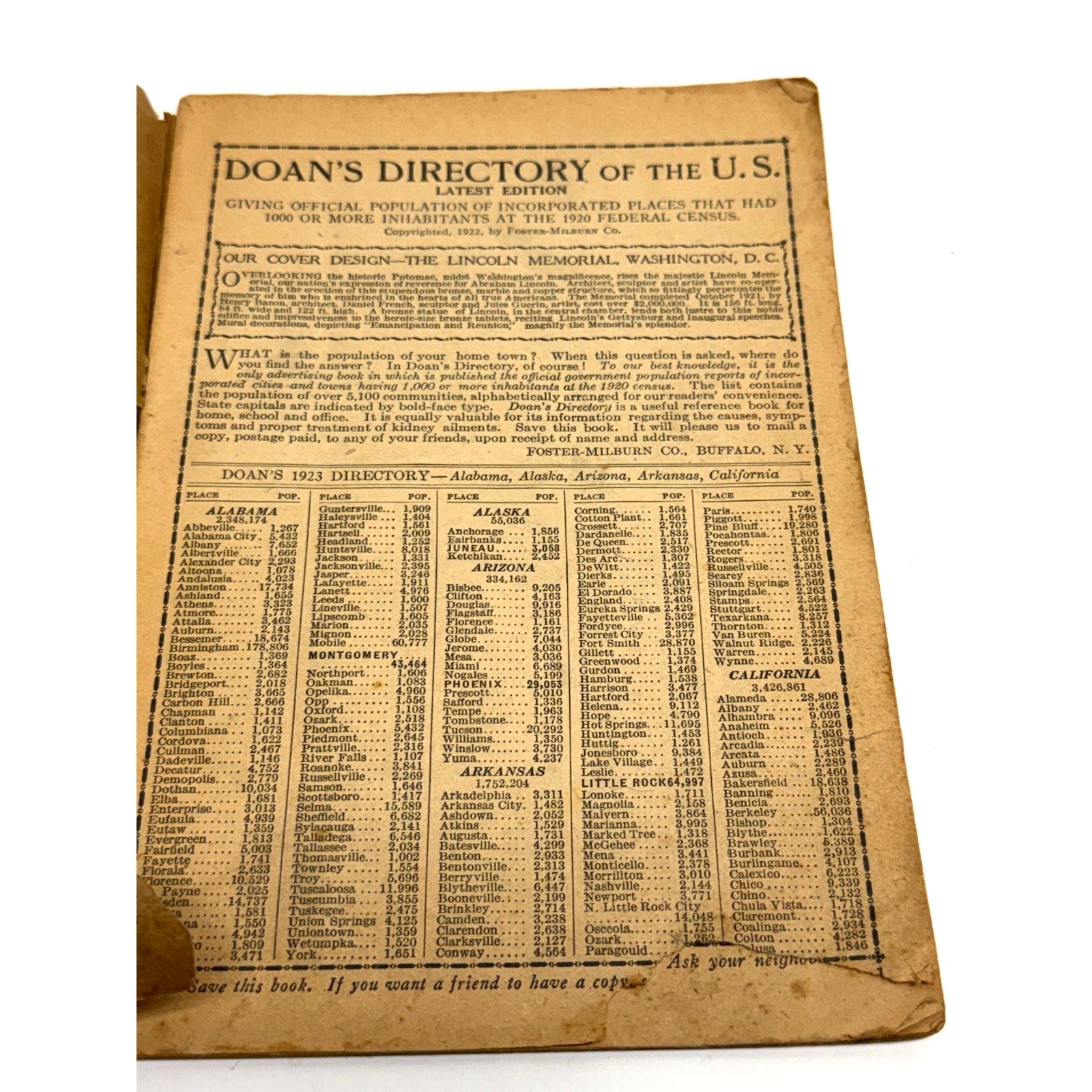 Vintage Doan's Directory of the United States Wonders of America