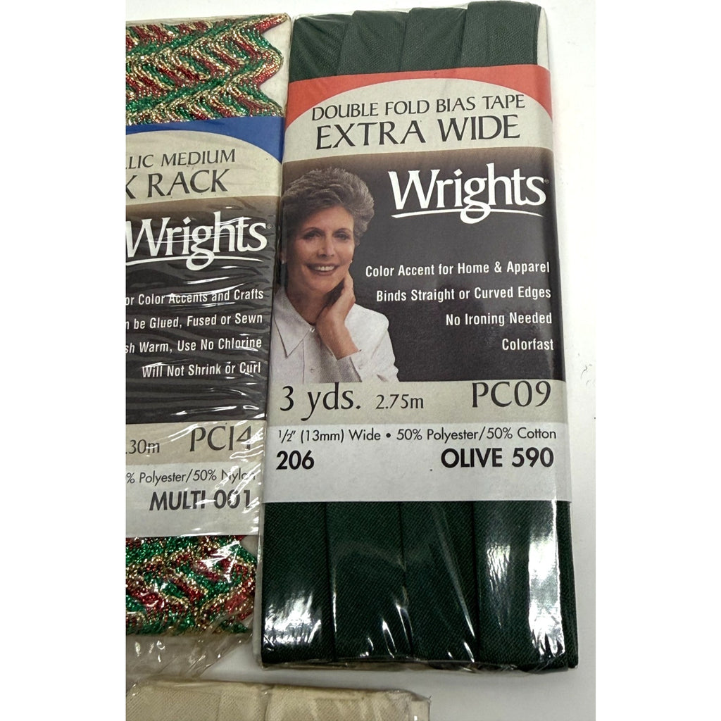 Vintage NEW Lot of 5 - Wrights - Double Fold, Bias, Metallic Tape