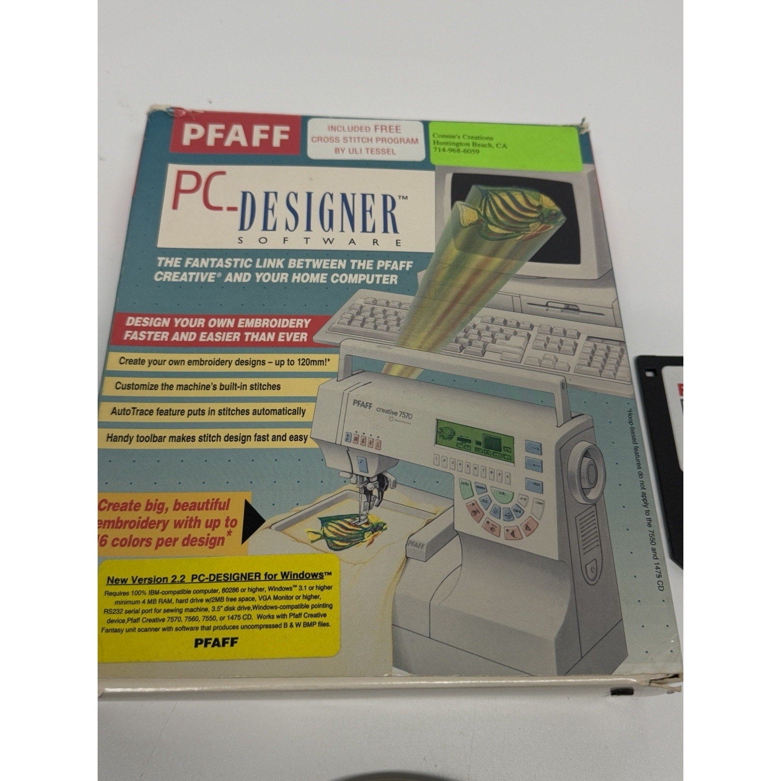 VINTAGE Pfaff 7550 7570 1475 PC Designer Software & Cable HTF for WINDOWS